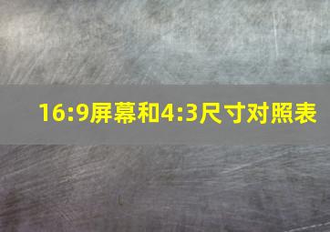 16:9屏幕和4:3尺寸对照表