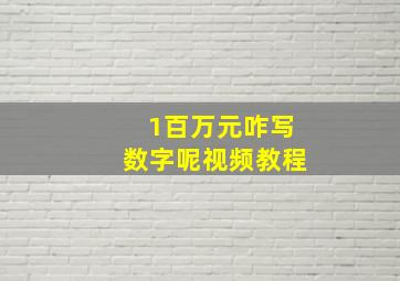 1百万元咋写数字呢视频教程