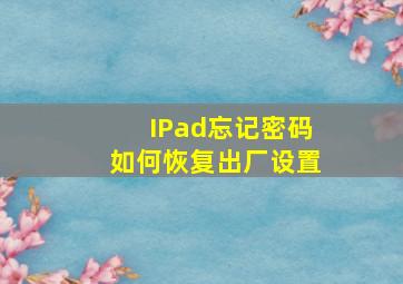 IPad忘记密码如何恢复出厂设置