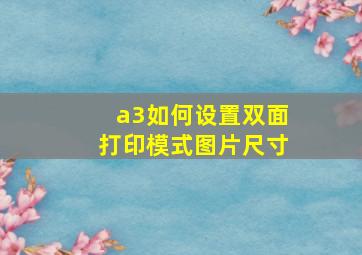 a3如何设置双面打印模式图片尺寸