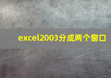 excel2003分成两个窗口