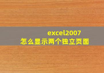 excel2007怎么显示两个独立页面