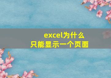 excel为什么只能显示一个页面