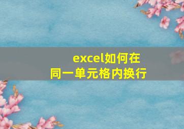 excel如何在同一单元格内换行