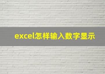 excel怎样输入数字显示