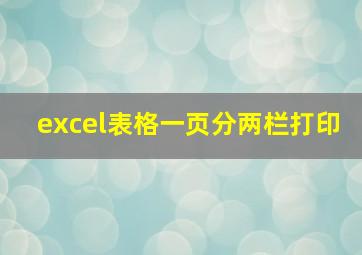 excel表格一页分两栏打印