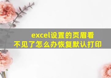 excel设置的页眉看不见了怎么办恢复默认打印