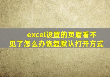 excel设置的页眉看不见了怎么办恢复默认打开方式