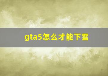 gta5怎么才能下雪