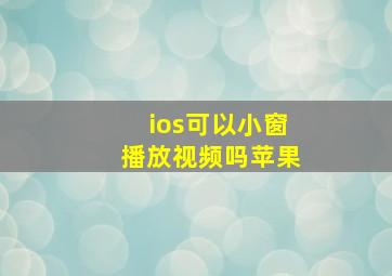 ios可以小窗播放视频吗苹果