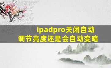 ipadpro关闭自动调节亮度还是会自动变暗