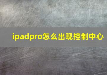 ipadpro怎么出现控制中心