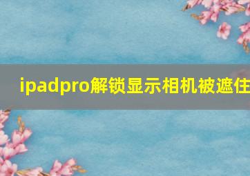 ipadpro解锁显示相机被遮住