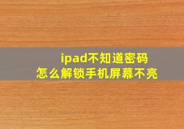 ipad不知道密码怎么解锁手机屏幕不亮