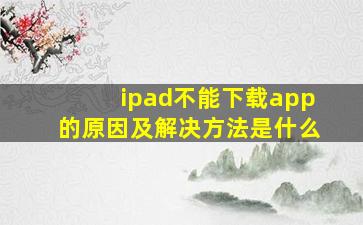 ipad不能下载app的原因及解决方法是什么