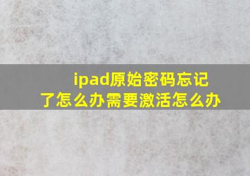 ipad原始密码忘记了怎么办需要激活怎么办