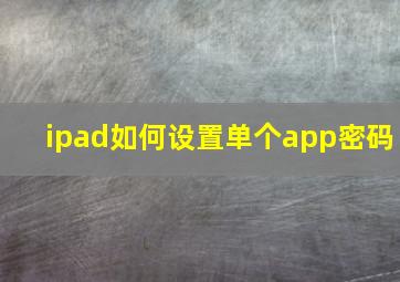 ipad如何设置单个app密码