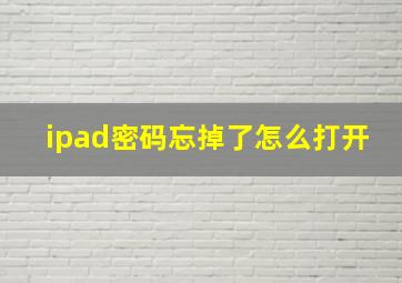 ipad密码忘掉了怎么打开