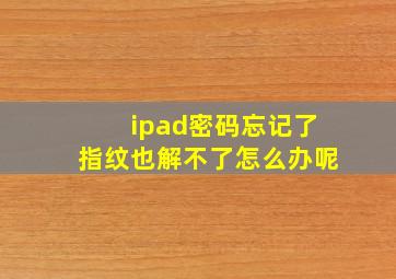 ipad密码忘记了指纹也解不了怎么办呢