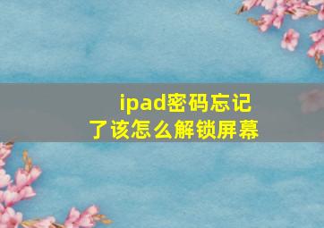 ipad密码忘记了该怎么解锁屏幕