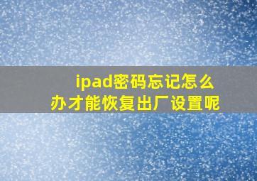 ipad密码忘记怎么办才能恢复出厂设置呢