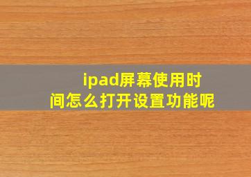 ipad屏幕使用时间怎么打开设置功能呢