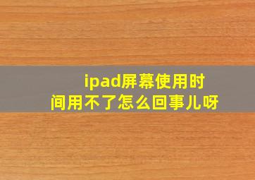 ipad屏幕使用时间用不了怎么回事儿呀