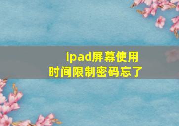 ipad屏幕使用时间限制密码忘了