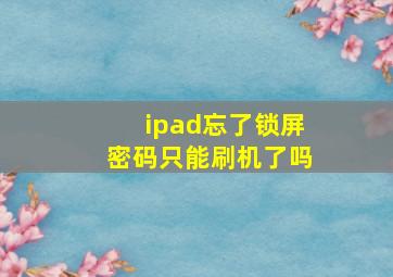 ipad忘了锁屏密码只能刷机了吗