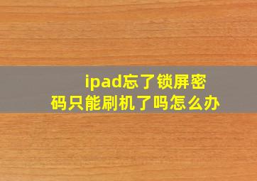 ipad忘了锁屏密码只能刷机了吗怎么办