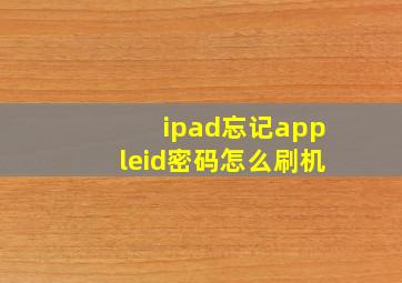 ipad忘记appleid密码怎么刷机