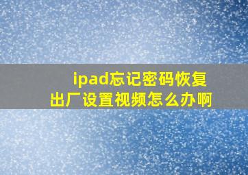 ipad忘记密码恢复出厂设置视频怎么办啊