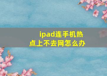 ipad连手机热点上不去网怎么办