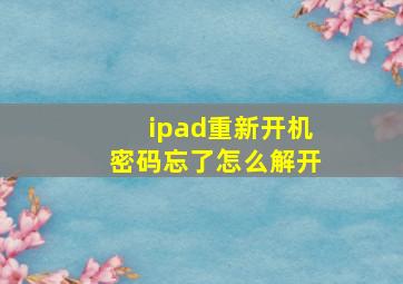 ipad重新开机密码忘了怎么解开