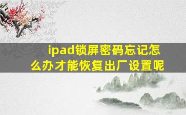 ipad锁屏密码忘记怎么办才能恢复出厂设置呢