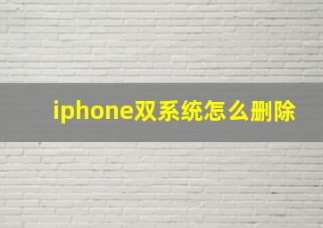 iphone双系统怎么删除