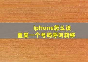 iphone怎么设置某一个号码呼叫转移