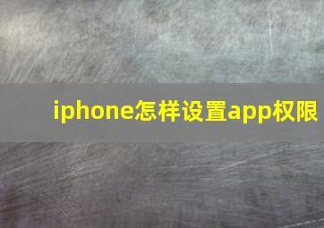 iphone怎样设置app权限