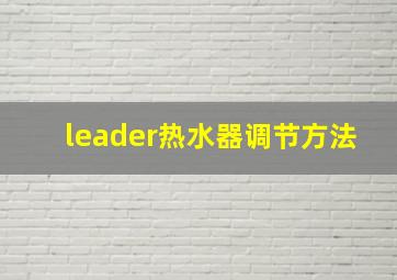 leader热水器调节方法