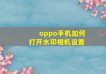 oppo手机如何打开水印相机设置