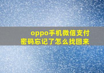 oppo手机微信支付密码忘记了怎么找回来