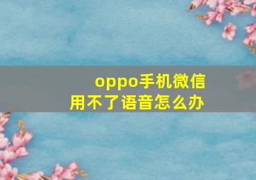 oppo手机微信用不了语音怎么办