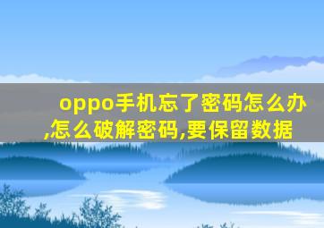 oppo手机忘了密码怎么办,怎么破解密码,要保留数据