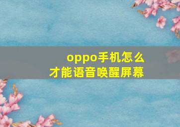 oppo手机怎么才能语音唤醒屏幕