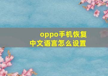 oppo手机恢复中文语言怎么设置