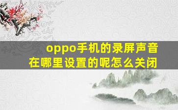 oppo手机的录屏声音在哪里设置的呢怎么关闭