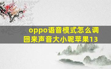 oppo语音模式怎么调回来声音大小呢苹果13