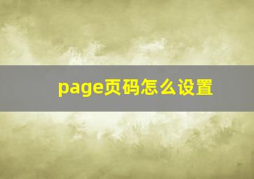 page页码怎么设置