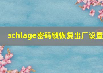 schlage密码锁恢复出厂设置