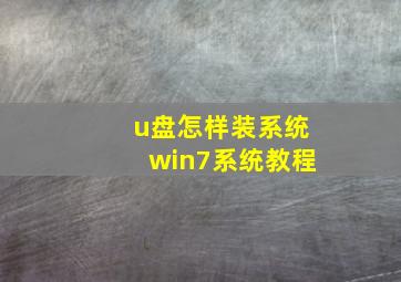 u盘怎样装系统win7系统教程